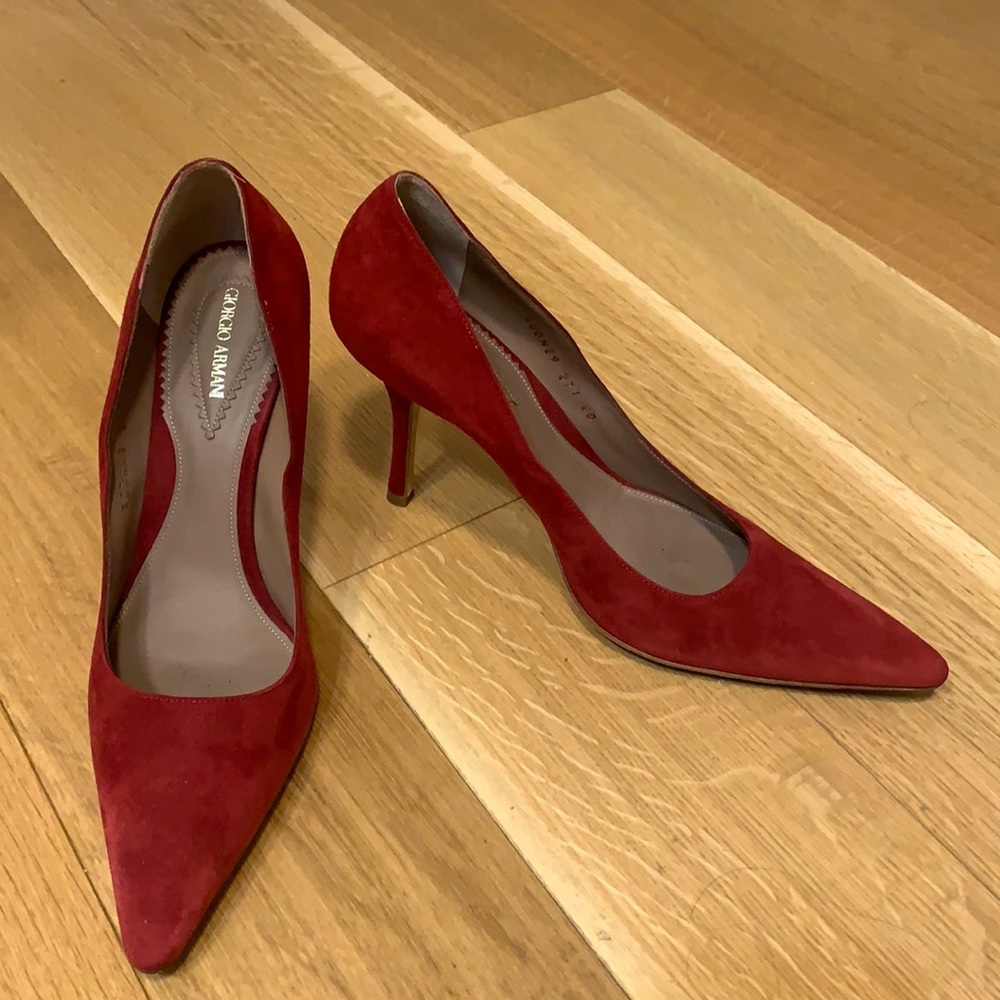 Red suede Giorgio Armani pumps